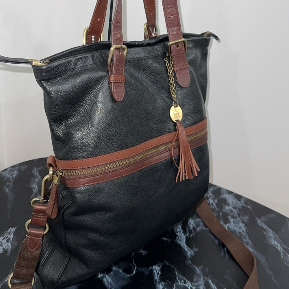 CROWN VINTAGE Large Bag Black and Brown Leather Tote AUTHENTIC - Picture 4 of 13